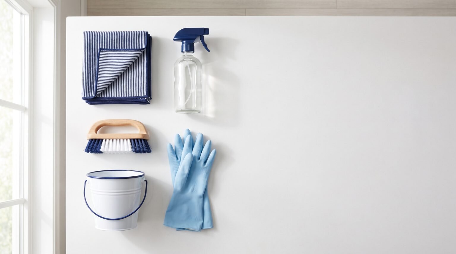 Professional cleaning equipment and supplies laid out ready for a clean