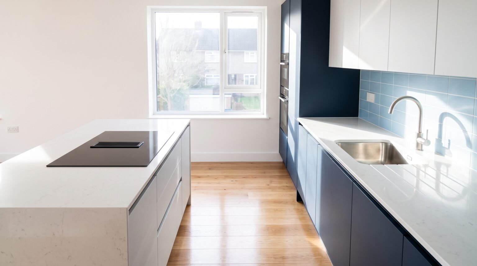Untidy kitchen with cluttered worktops before a deep clean