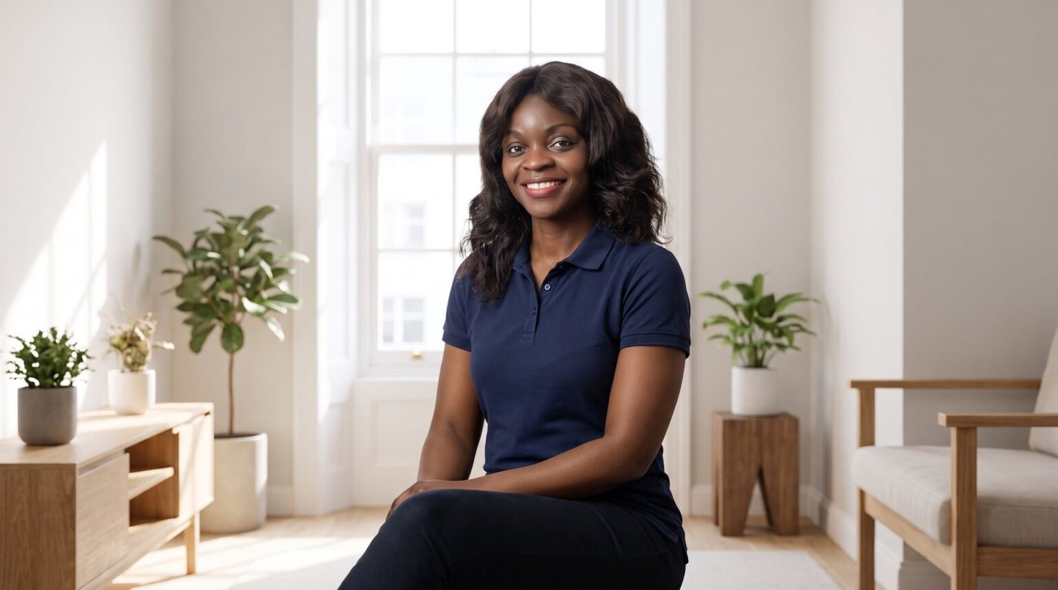 Ashu Glory, Founder of Glosam Cleaning Service, in a clean Hertfordshire living room
